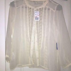 Forever 21 Boho Lacy Sheer Ivory 80s Style Blouse, Small